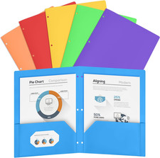 6 Pack Folders with Pockets 3 Hole Punched, Plastic Pockets Folders for 3 Ring B