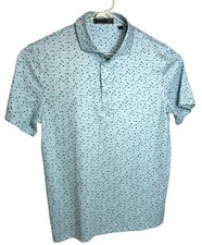 G/FORE Polo Shirt Mens Medium Blue Micro Floral Print Golf Performance Stretch