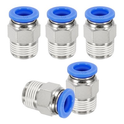 5 Pcs NPT Male 10mm Tube OD x 3/8'' NPT Thread Push to Connect Fittings, Blue
