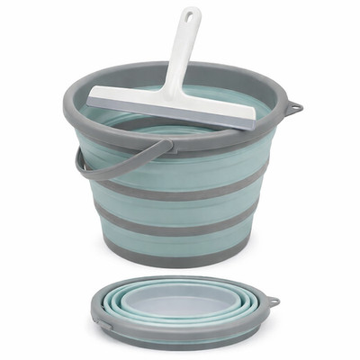 Collapsible Bucket 10L Foldable Cleaning Bucket w/ Handle & Squeegee Portable