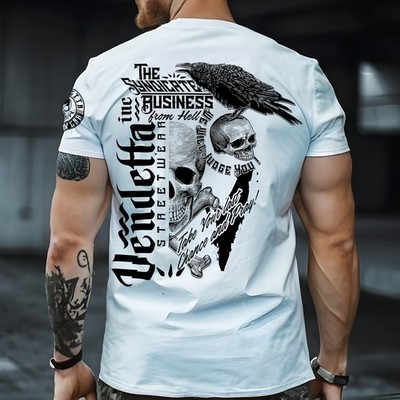 Vendetta Inc. Herren Rundhals kurzarm T-Shirt Skull & Crow weiß VD-1339 - Neu