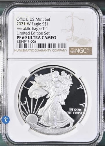 2021 W Silver American Eagle S$1 Heraldic T-1 Limited Edition NGC PF69 UC