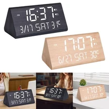Digital Alarm Clock LED Digital Clock 2 Alarm Settings Wood Decor Alarm Clock