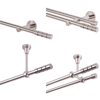 Gardinenstange einläufig doppelläufig Edelstahllook 16mm Wand- Deckenmontage