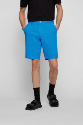 $98 BOSS Slice Slim-Fit Regular-Rise Short In Stretch Cotton Blue [52]