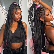 Braided Full Lace Wigs for Black Women Knotless Box Braid Wig with Baby Hair 32"