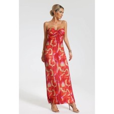 Micas Stunning Red Strapless Maxi Dress with Abstract Print Size Large