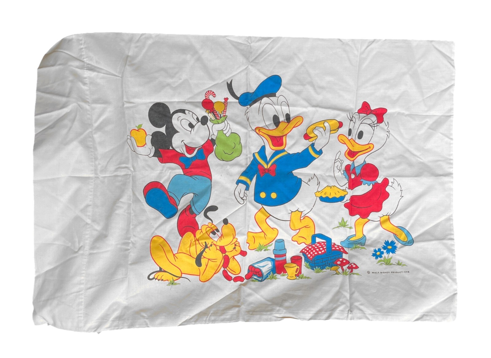 Vintage Disney Mickey Mouse Donald Duck Picnic Hot Dogs Pillowcase