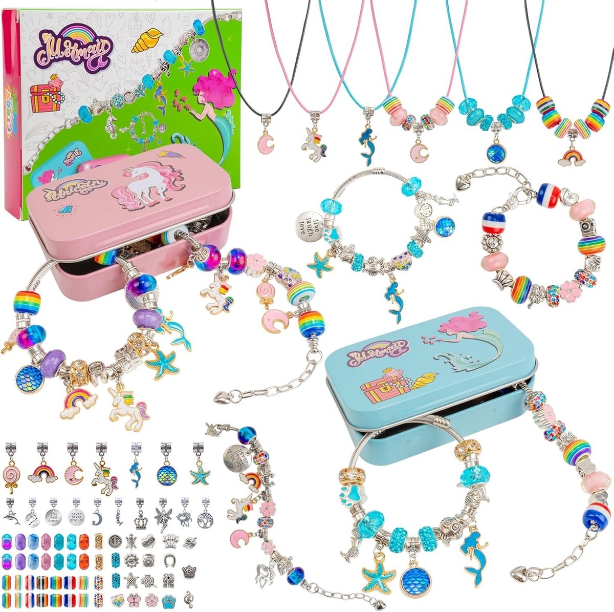 Charm Bracelet Making Kit for Girls, Jewelry Beads, Unicorn/Mermaid Craft  NEW
