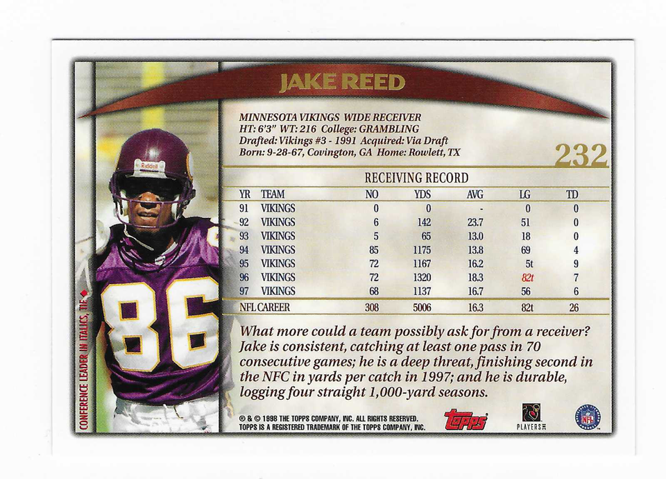 1998 Topps Football Card Jake Reed Minnesota Vikings #232 | eBay