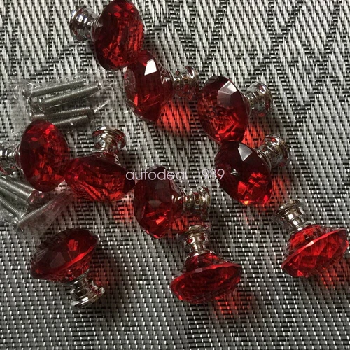 10pcs Red Crystal Glass Kitchen Cabinet Drawer Pull Handle Knobs Replacement - Picture 2 of 5