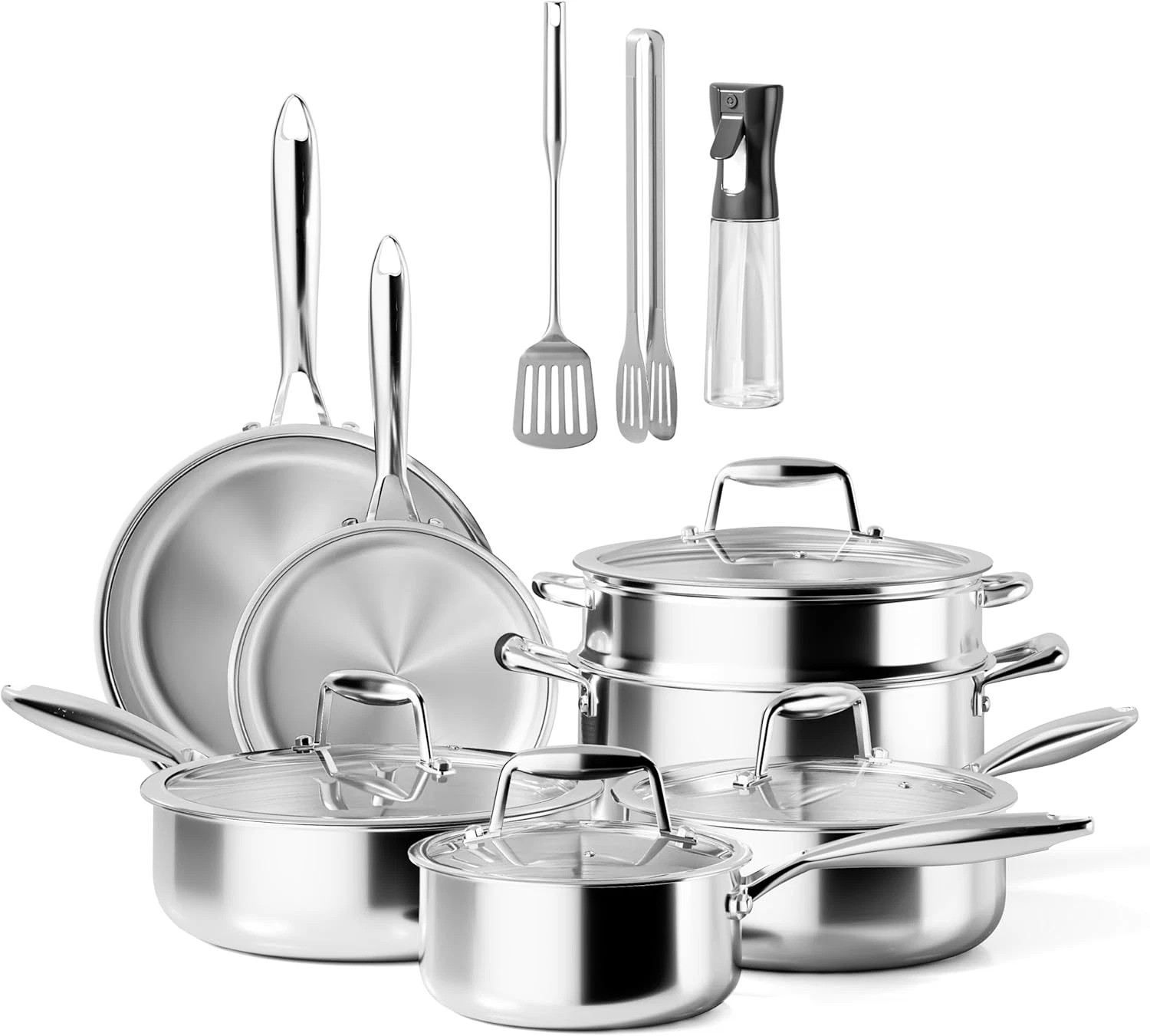 Premium Tri-Ply Stainless Steel Cookware Set - Induction & Oven Safe