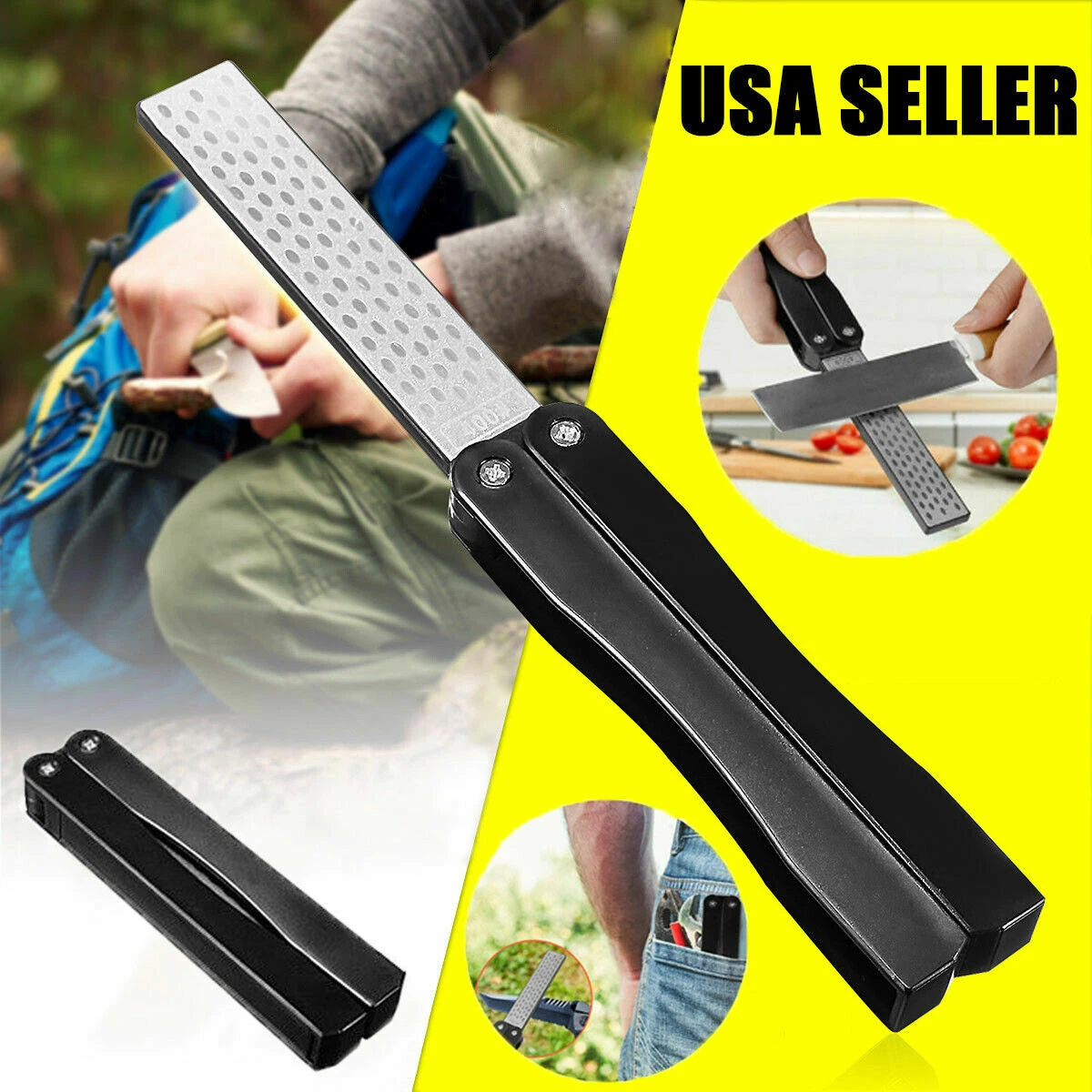 Knife Sharpener Double Sided Pocket Foldable Diamond Sharpening