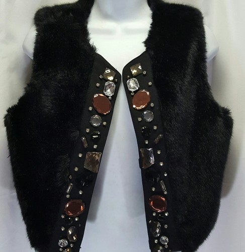 Faux Fur Vest Embellished 80s Vintage 