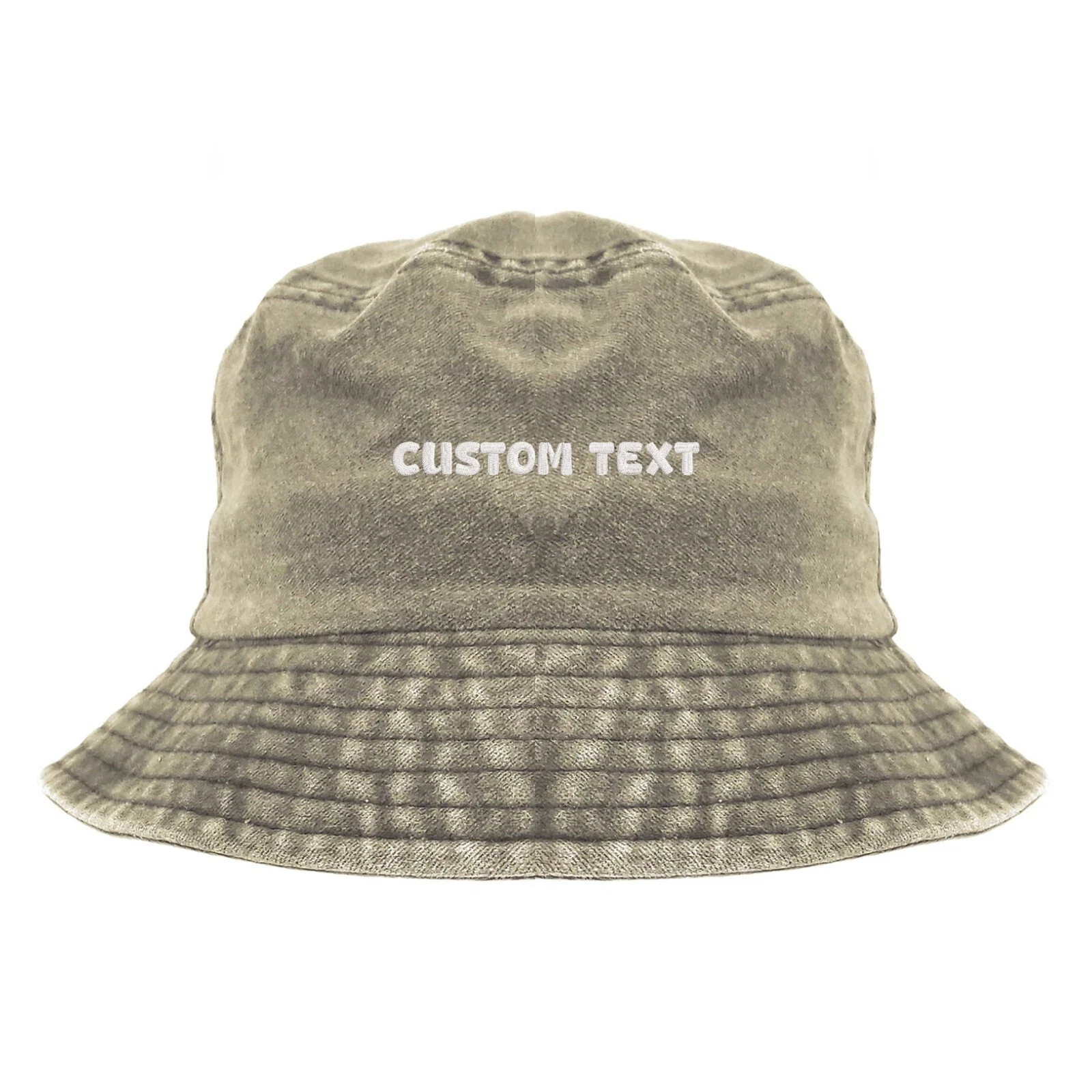 Small text embroidered bucket hat (khaki), custom minimal hat, personal made hat