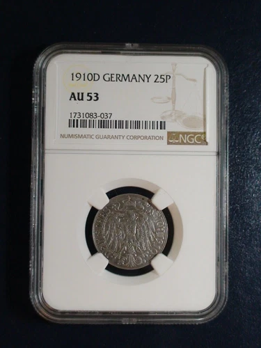 1910D Germany TWENTY FIVE PFENNIG NGC AU53 25P Coin PRICED TO SELL NOW!