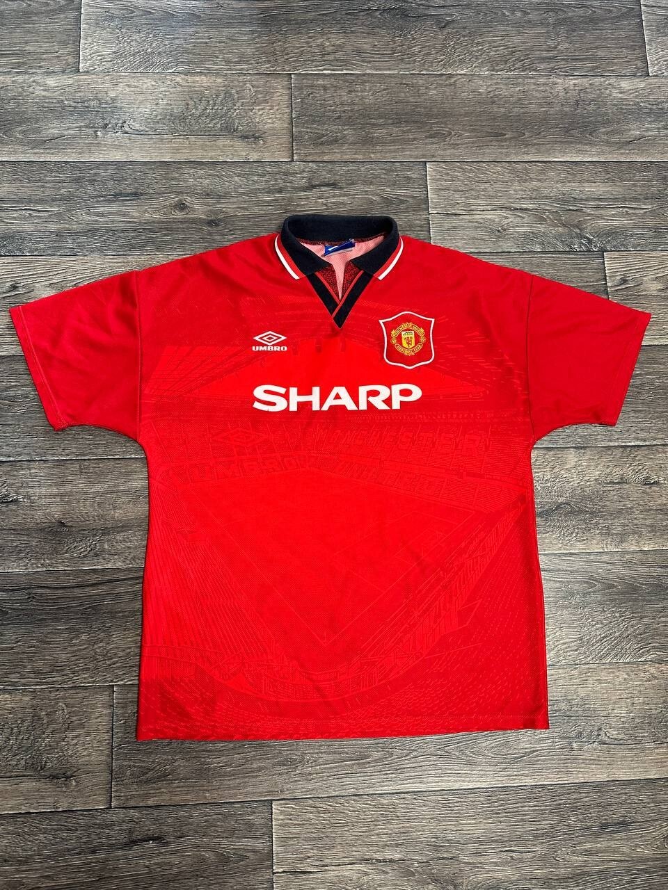Rare Vintage Manchester United Sharp Home football jersey 1994 Umbro Mens XL