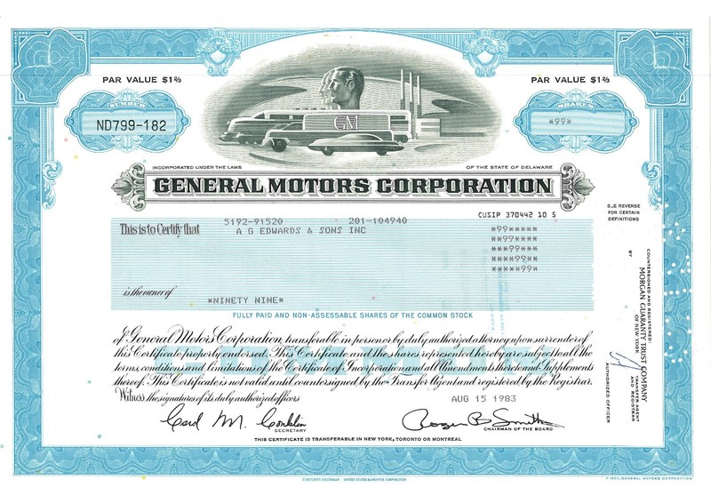 General Motors Corporation Stock Certificate