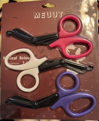 New Meuut 3 Pack Trauma Shears w/ Carabiner, 7.5'', Professional Medical Scissors