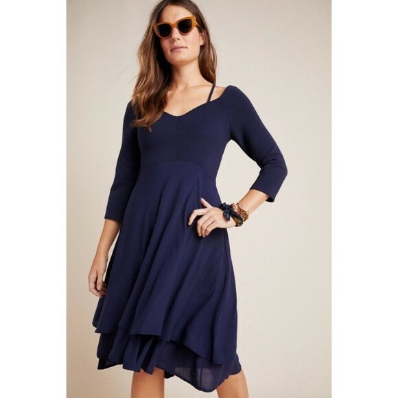 Anthropologie NWT Maeve Orsay Mini Knit Dress Navy Blue Size Small Anthropologie NWT Maeve Orsay Mini Knit Dress Navy Blue Size Small