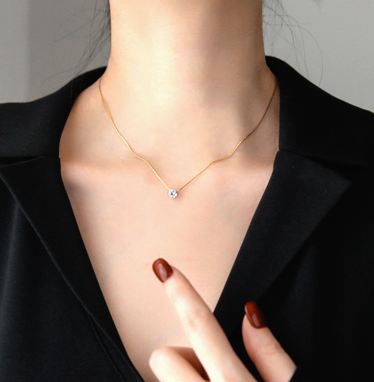 Dot 6-Prong Cubic Zirconia Gold Titanium Pendant Chain Necklace | eBay