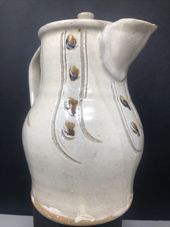 Jim Malone Stoneware Coffee Pot with Incised & Painted Decor 20cm Tall #2438 - Image 2 of 4