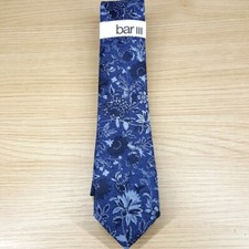 BAR III Mens Neck Tie Blue Floral Skinny Slim Woven Textured Silk Blend Necktie