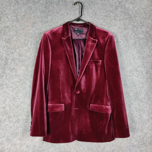 Chaqueta Blazer Borgoña ASOS Para Hombre Talla 40R Terciopelo Rojo Esmoquin Fumar Cena Fiesta - Imagen 5 de 14