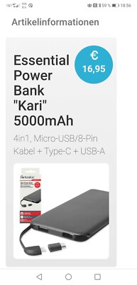 Powerbank 4in1echte 5000mAh(500000)Akku ultraslim dünn f.USB-micro-TypeC+iPhone 