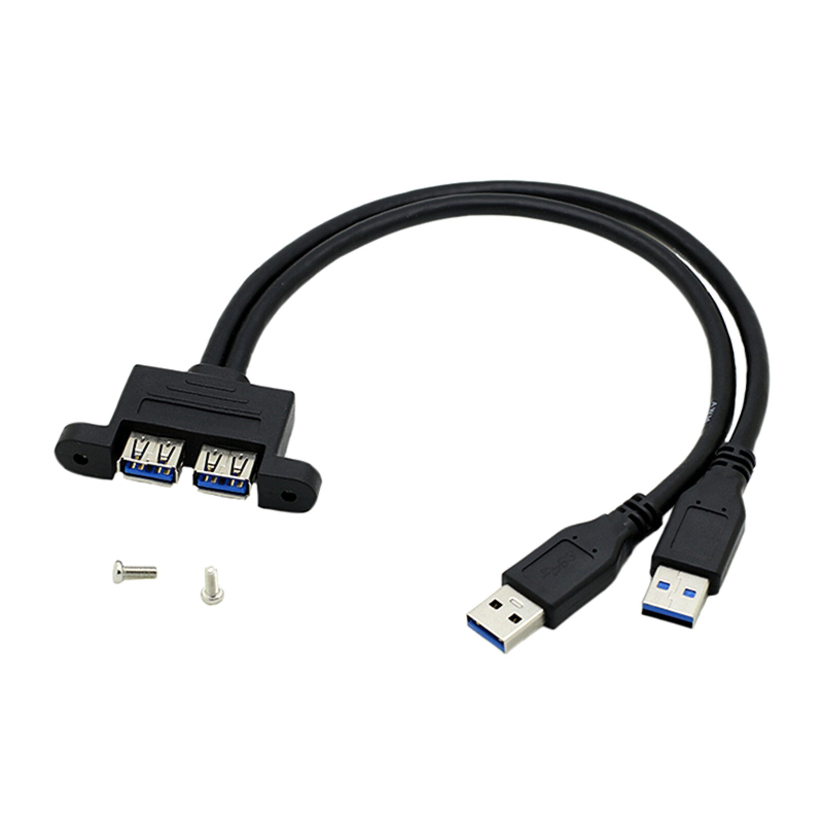 Dual USB 3.0 A Male to Female Extension Panel Mount Cable 30cm