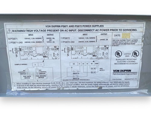 NEW Von Duprin PS871 Class 2 Power Supply 120VAC Input 1 Amp, 24VDC Output 2 Amp - Picture 4 of 4