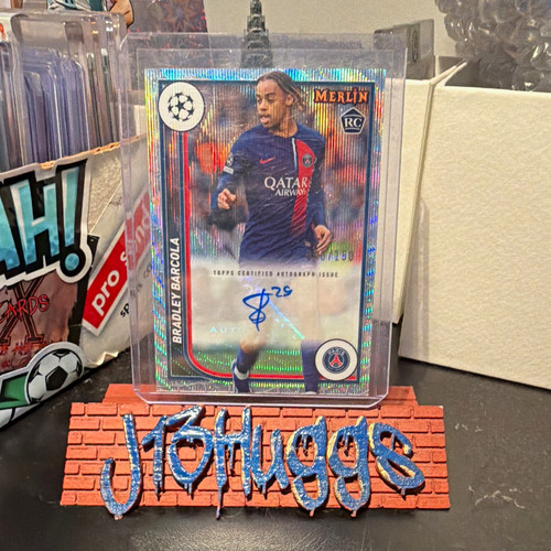 Topps Merlin Bradley Barcola PSG Silver Wave Auto RC /150