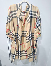 Burberry Beige Plaid Cotton Cape One Size Lig...