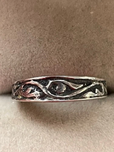 Vintage 925 Sterling Silver Gothic Black Band Size K 1/2