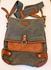 Will Leather Goods Canvas Bag Travel Unisex Dark Gray Brown 13" x 12" FLAWS READ