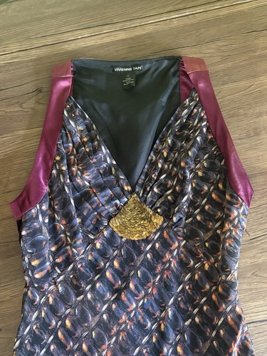 Vintage Y2K Vivienne Tam Silk Mixed Media Velvet Abstract Evening Dress Size 2 - Picture 11 of 15