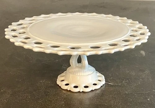 Vintage Milk Glass Cake Stand Doric Lace Edge Westmoreland Glass