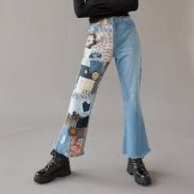 BDG Urban Outfitters Patchwork Flare Jeans Light Wash Boho Crochet Womens 24 NEW