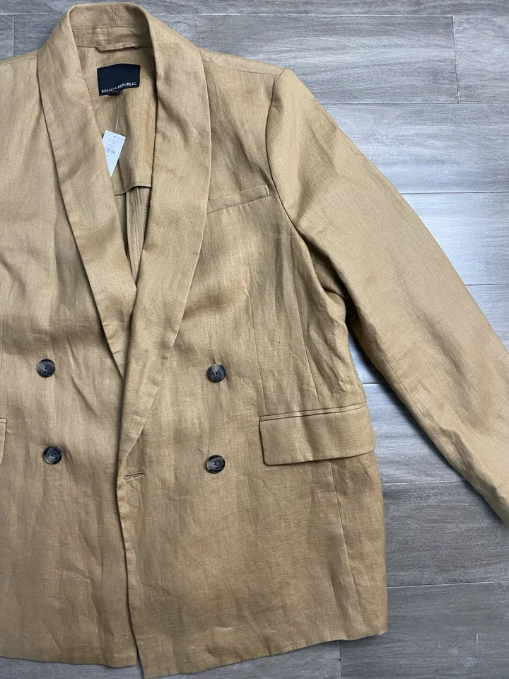 Новый Banana Republic двубортный 100% льняной блейзер куртка 16 твердый бежевый - Изображение 3 из 4