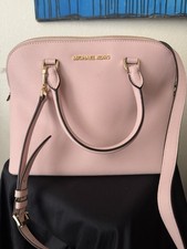 Michael Kors Pink Dome Satchel, Top Handle Zip, Detachable Strap, Gold
