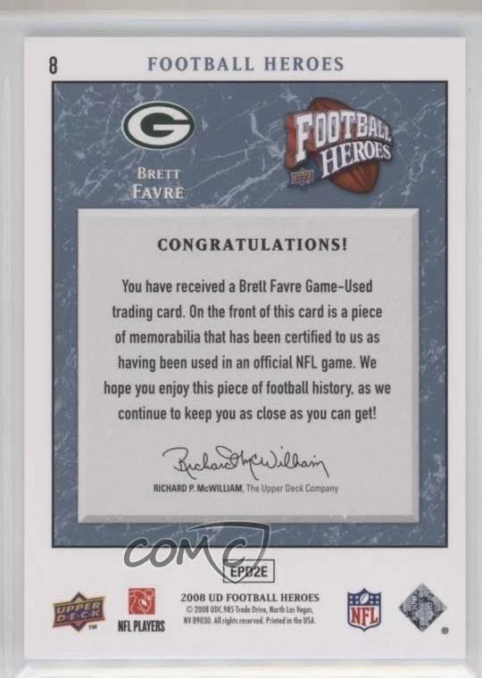 2008 Upper Deck Football Heroes Blue Jerseys /175 Brett Favre #8 HOF - Image 2 of 2