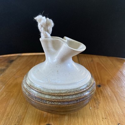Vintage Handmade Stoneware Pottery Oil Lamp Erik Hertz Brown 3 1/4''  New