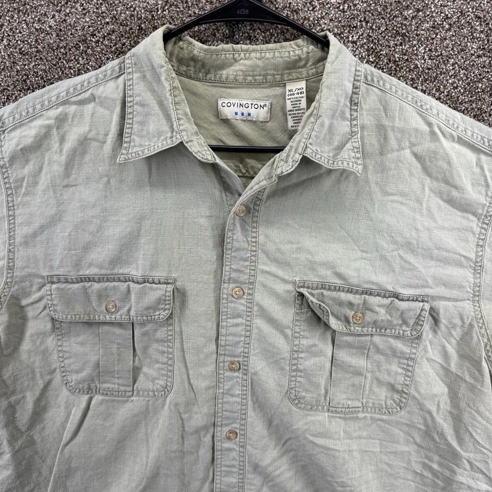Camisa de algodón verde vintage Covington para hombre XL manga corta bolsillos abotonados Foto 2 de 4