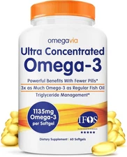 OmegaVia Ultra Concentrated Omega 3 Fish Oil Burpless, 60 Softgels, Triple... 