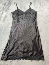 Vintage Wondermaid Lingerie Slip Womens 34 Black Satin Lace Nightgown Style 3245