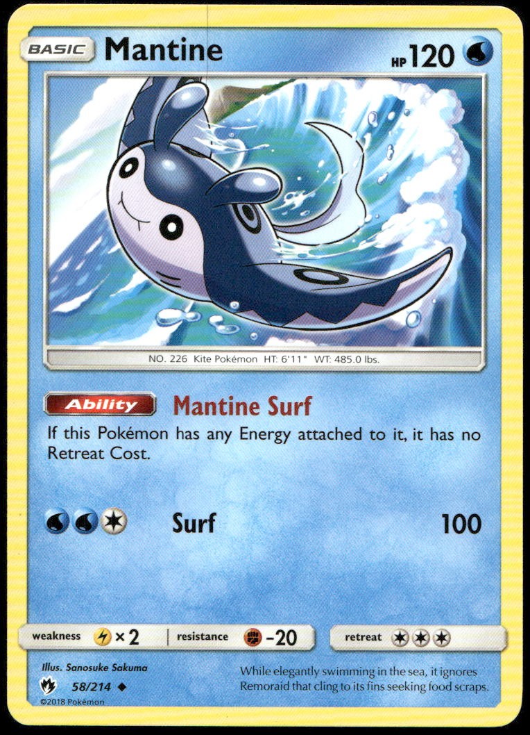 Mantine 58/214 Uncommon Lost Thunder Pokemon Lightly Played
