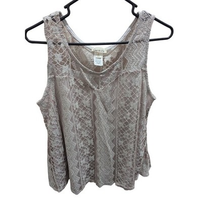 Emi & Joe Women's Size Large Cream Overlay Lace Tank Top Sleeveless Shirt EUC