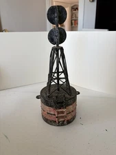 Miniature Vintage Metal Buoy Replica With Signal Lights And Ladder 