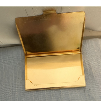Gold Tone Metal Business Card Holder Case with Black Front Panel