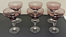 Margarita Glasses Set of 6  Purple top with clear rounded stem Heavy hand blown